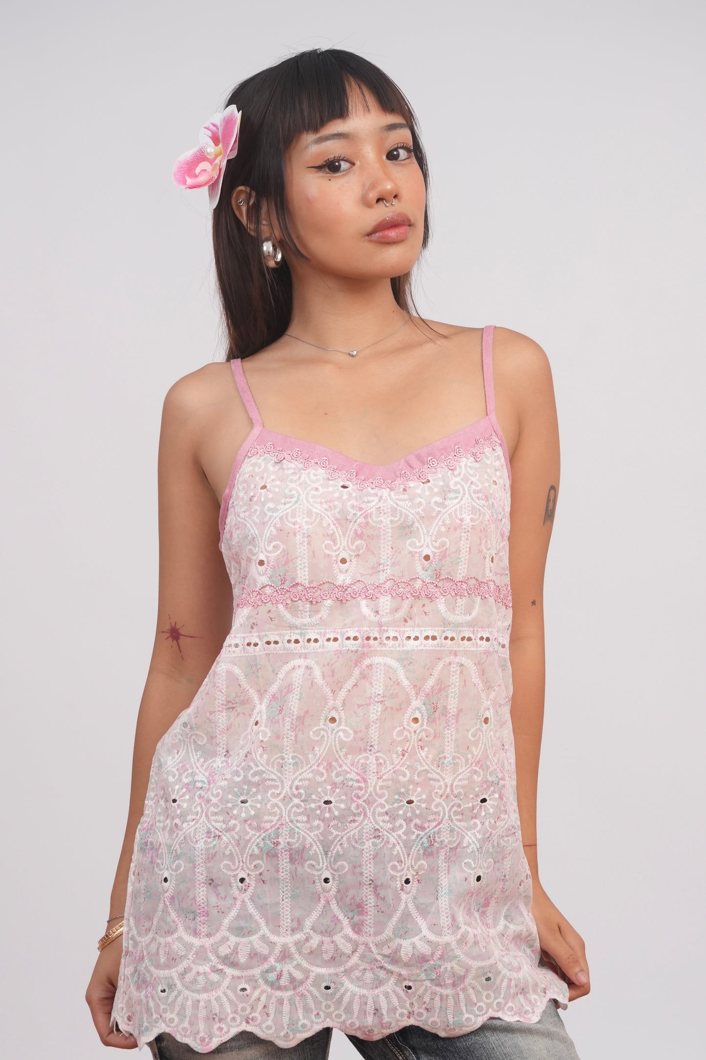 Pink Lace Floral Camisole