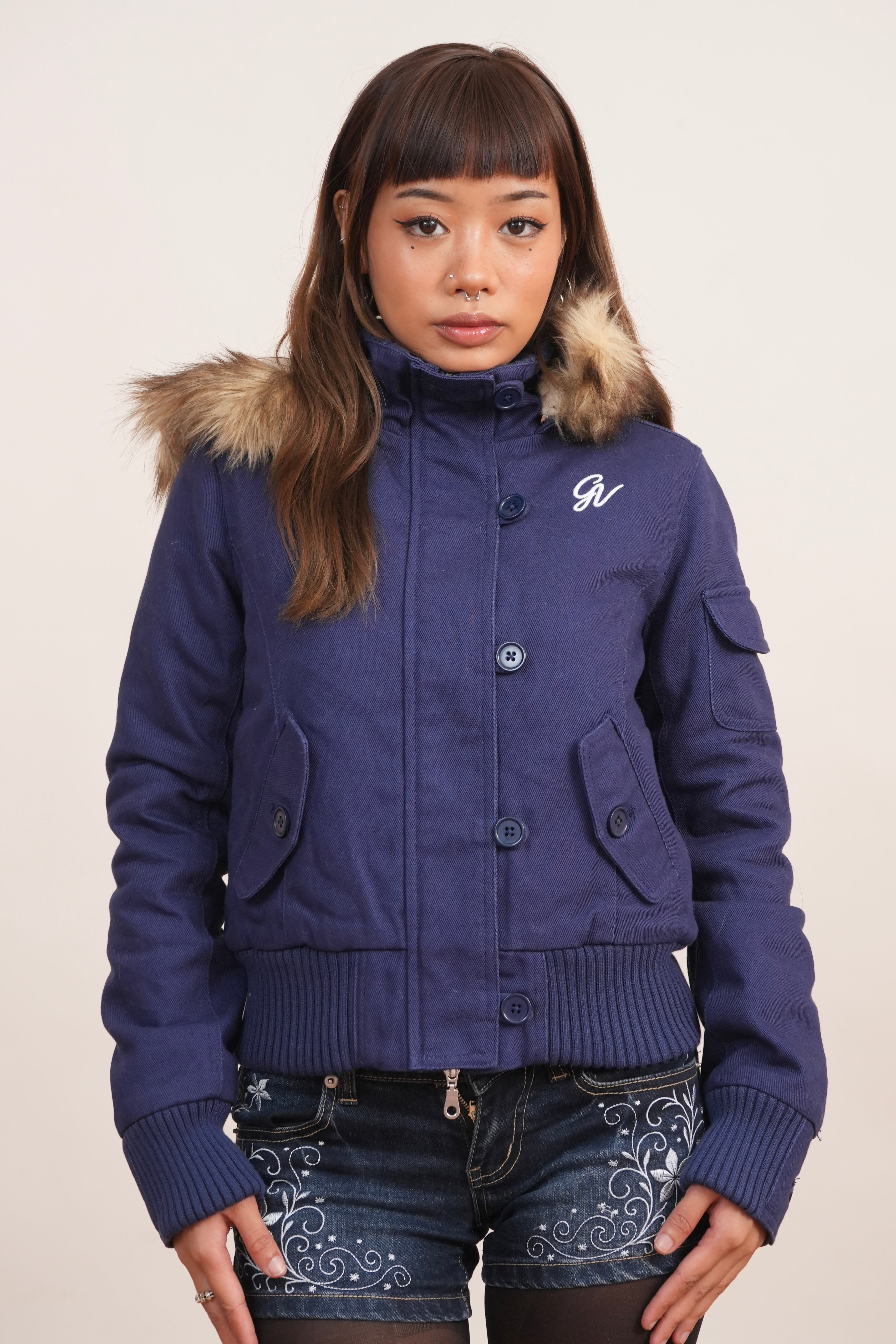 V2 2000s Jacket with Fur Collar