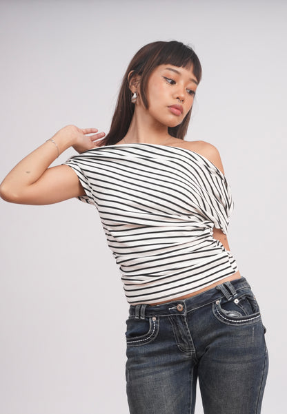 Black & White Striped Off-Shoulder Top