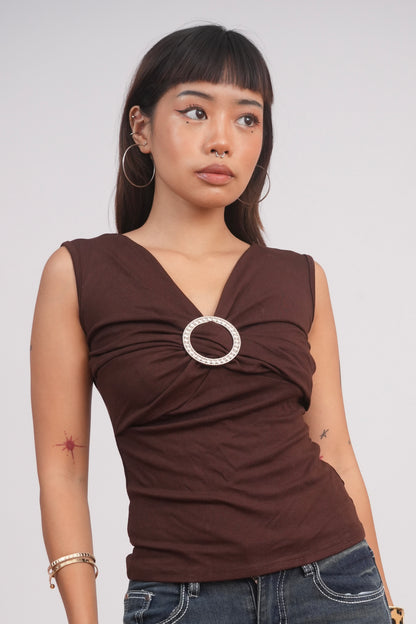 Brown V-Neck Top