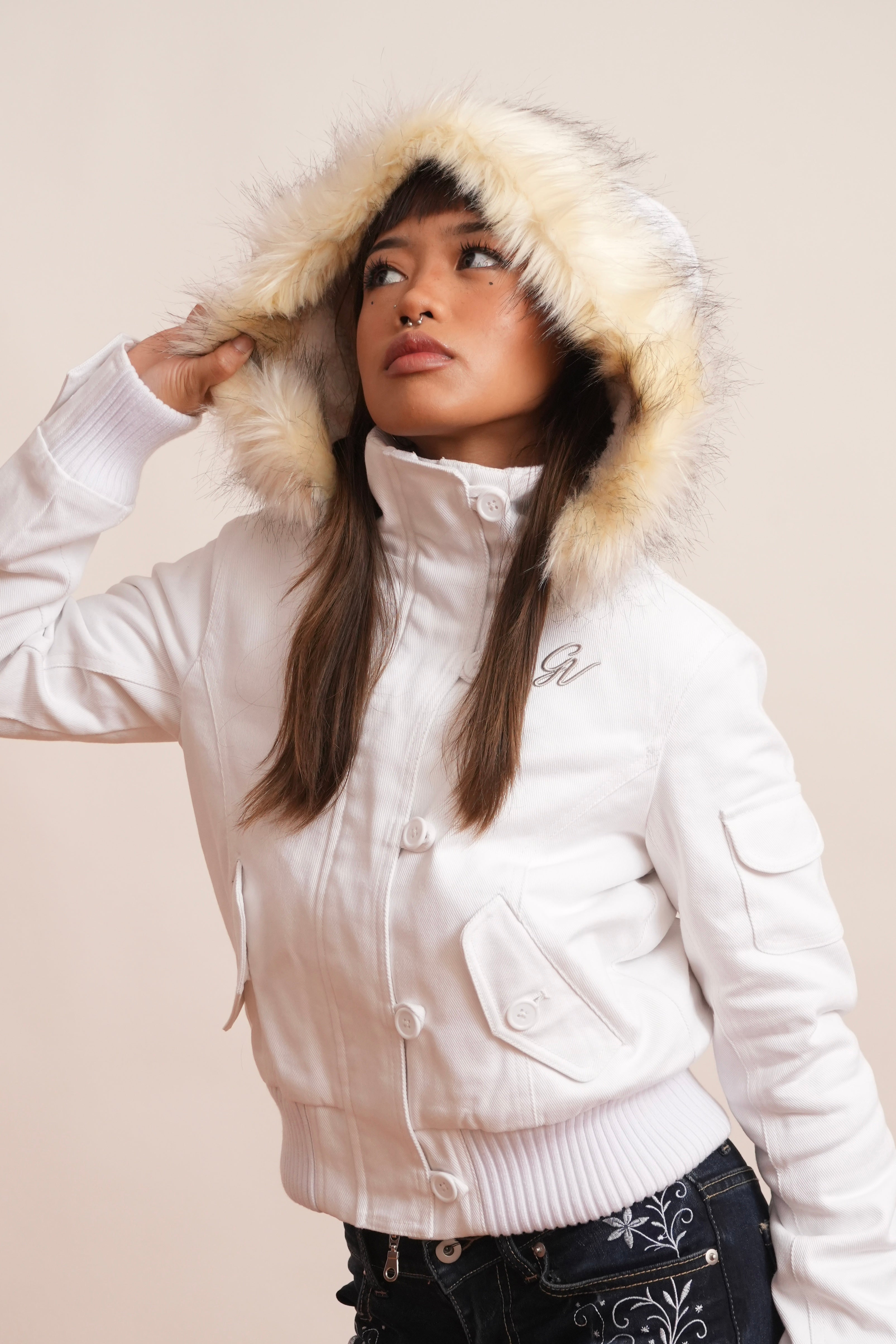 V2 2000s Jacket with Fur Collar