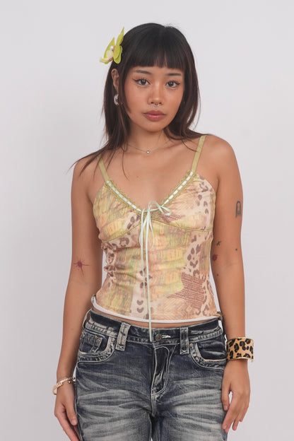 Leopard Print Contrast Lace Bow Camisole