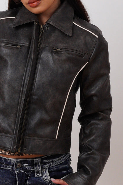 Reflective Leather Biker Jacket