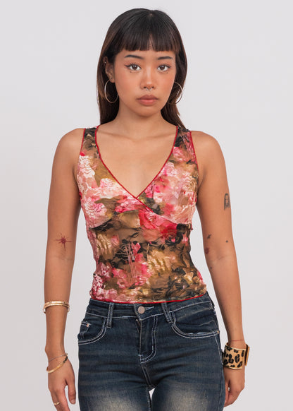 Floral Mesh V-Neck Top