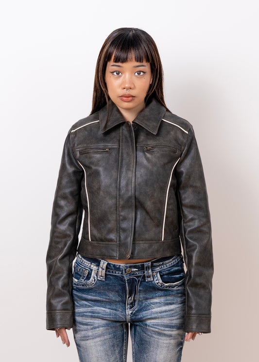Reflective Leather Biker Jacket