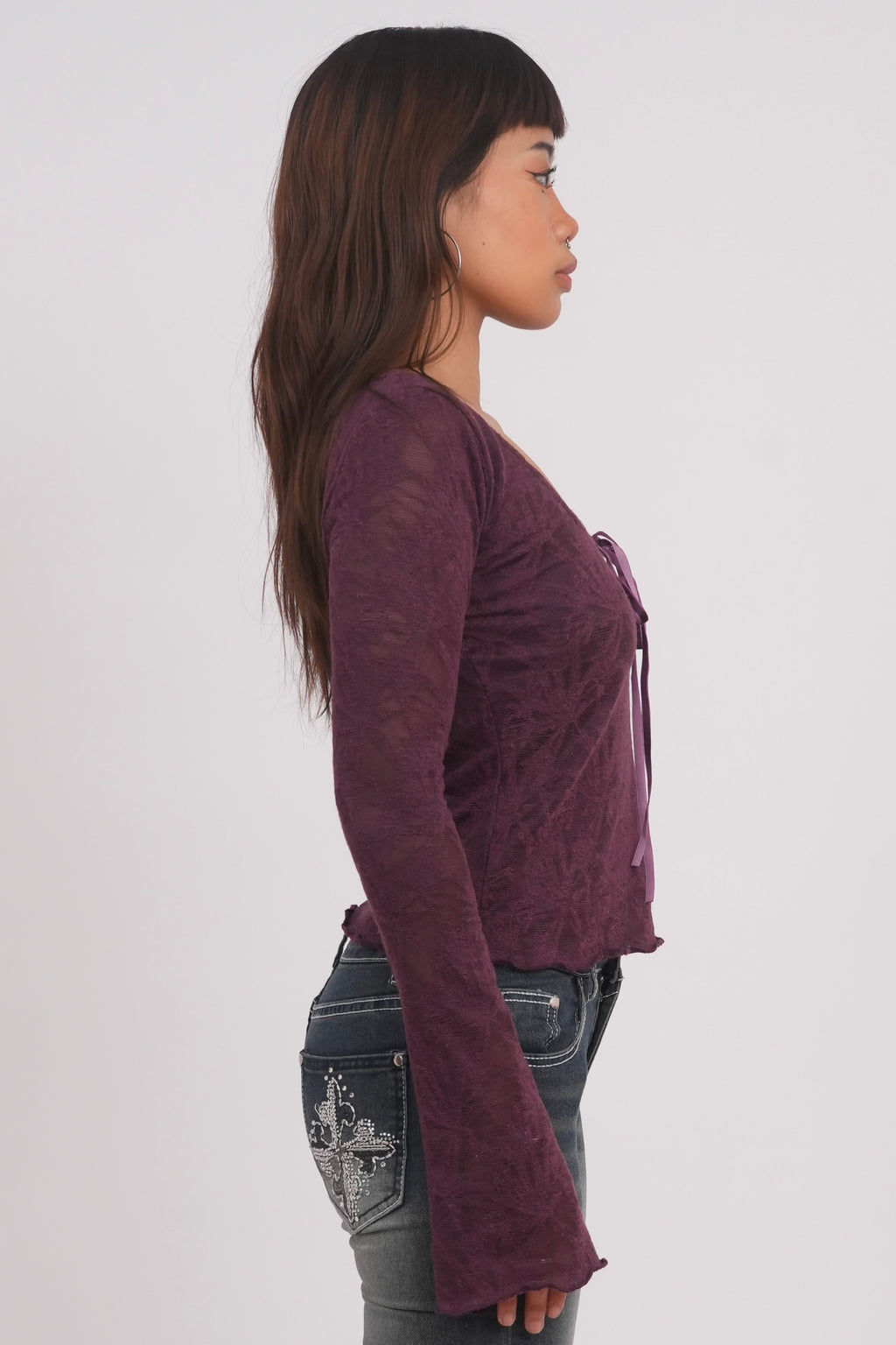Velvet Kiss Jacquard Tie-Front Top