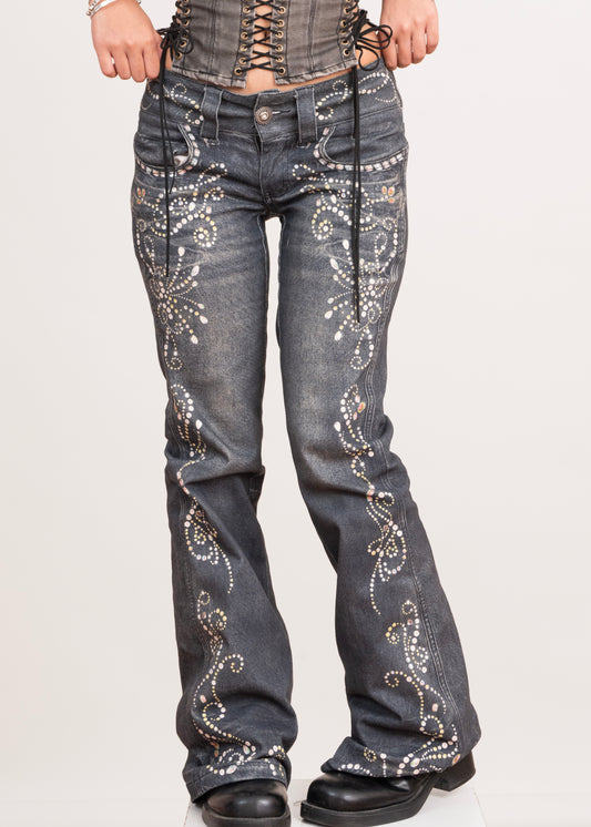 Rhinestone silhouette Flared Jeans