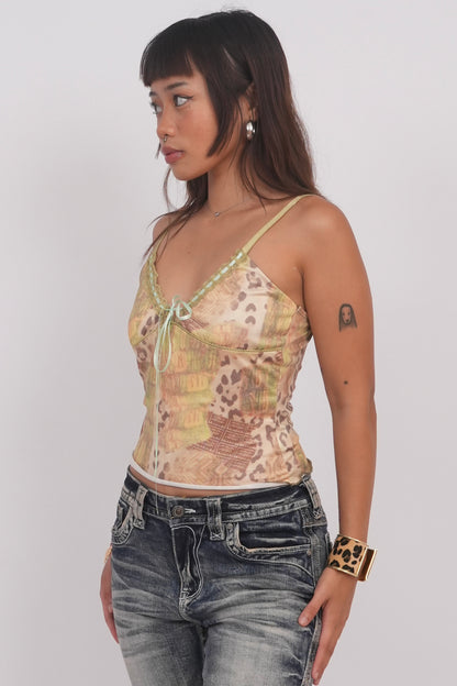 Leopard Print Contrast Lace Bow Camisole