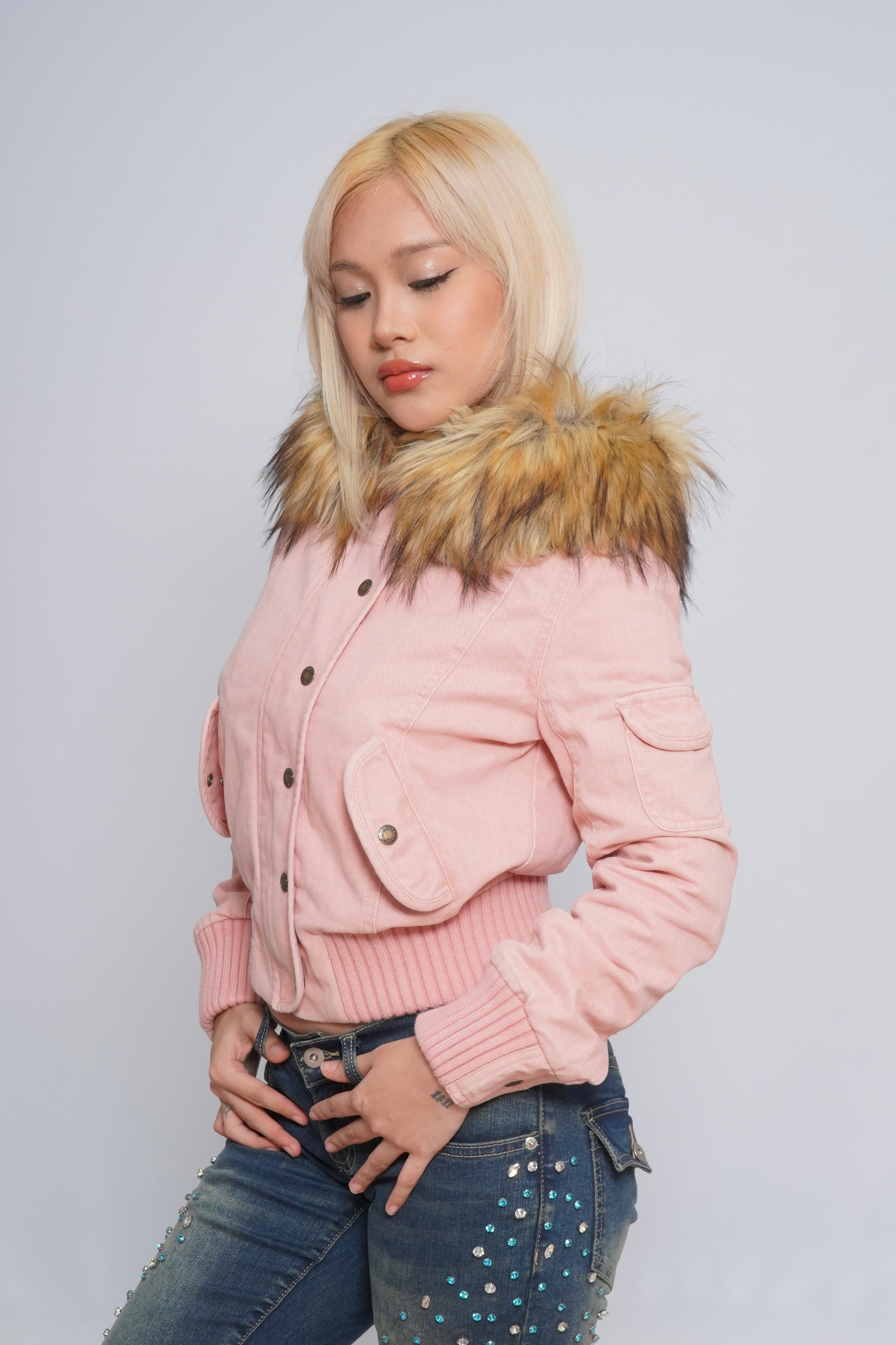 Cropped 2000s Jacket with Fur Collar