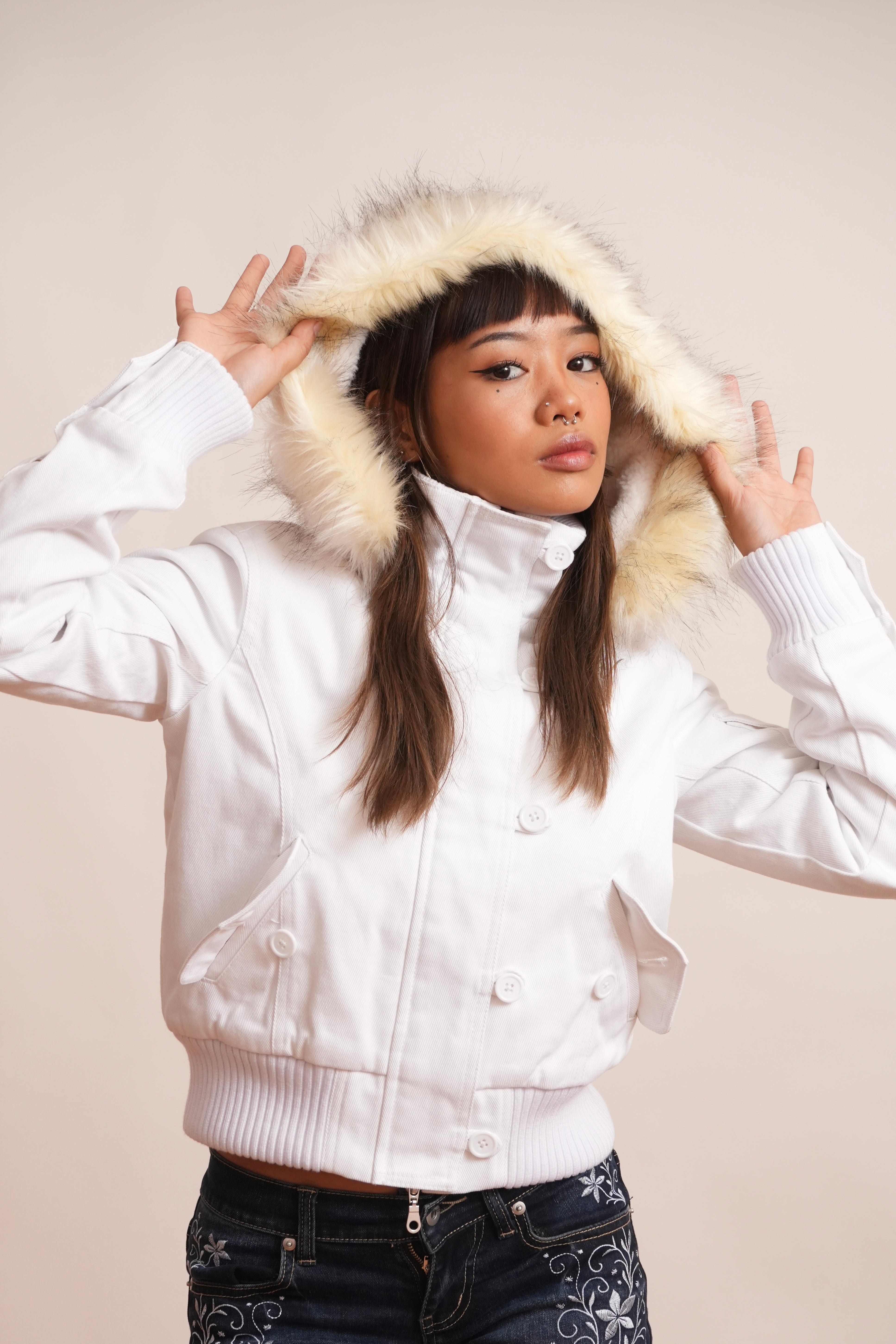 V2 2000s Jacket with Fur Collar