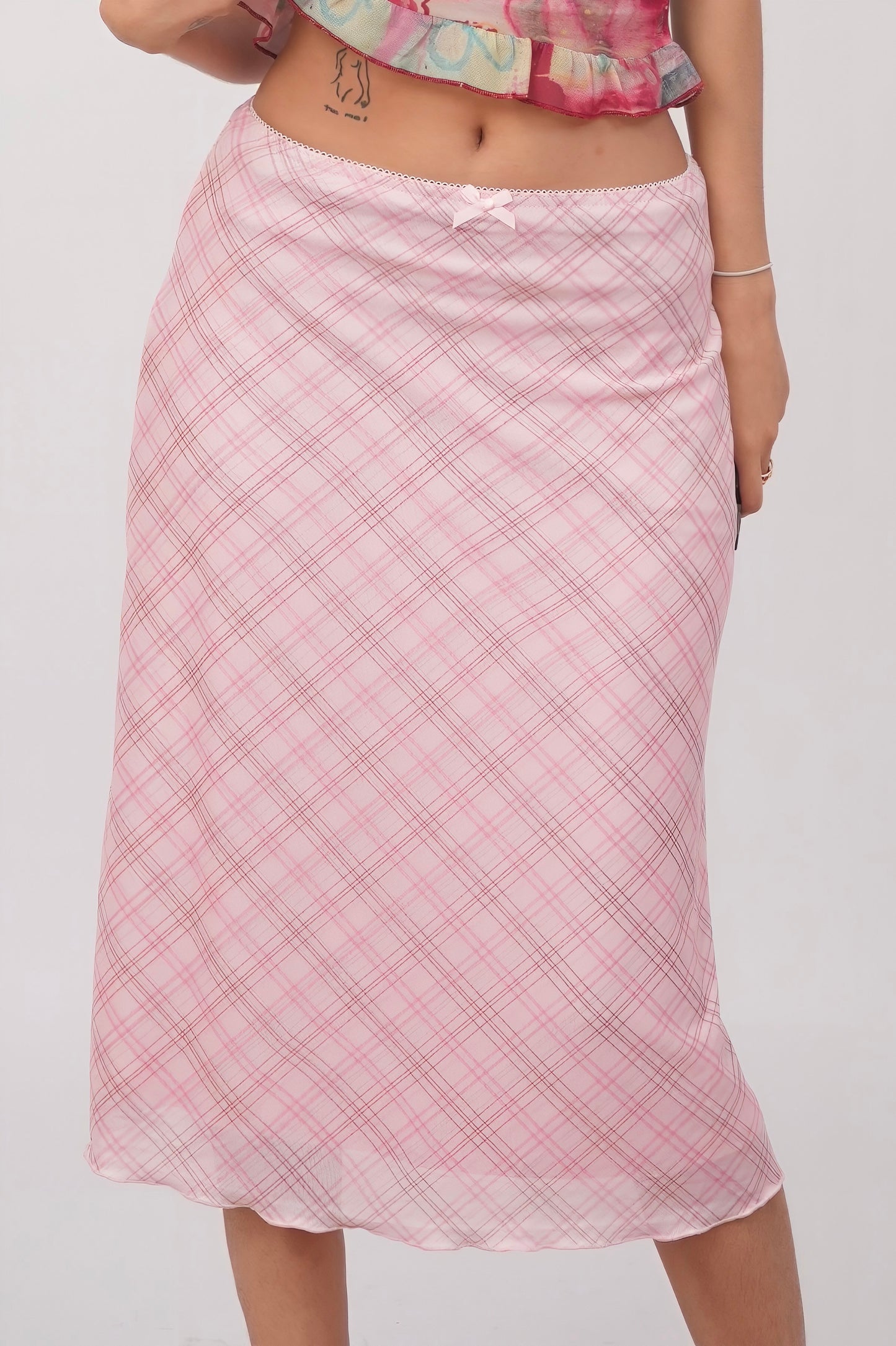 Pink Sugar Plaid Mesh Skirt