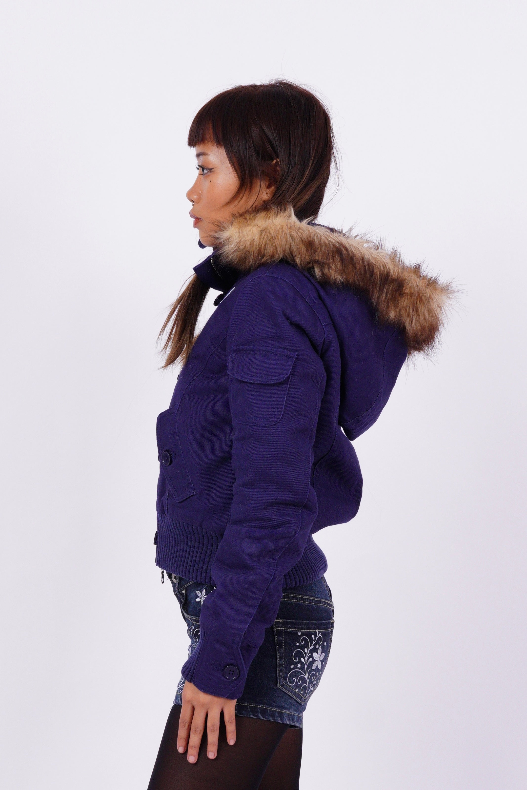 V2 2000s Jacket with Fur Collar