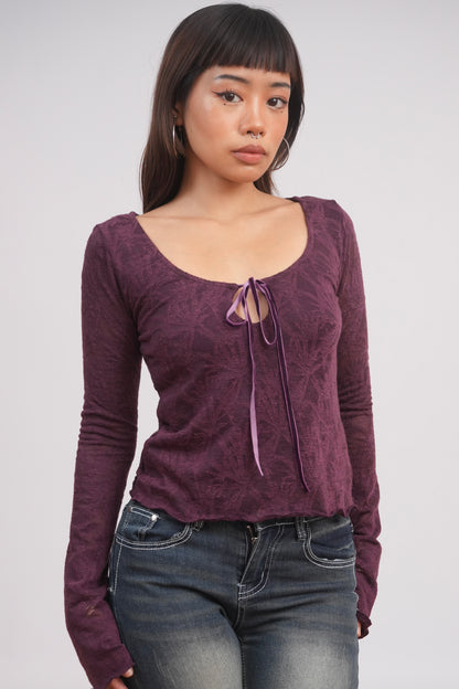 Velvet Kiss Jacquard Tie-Front Top