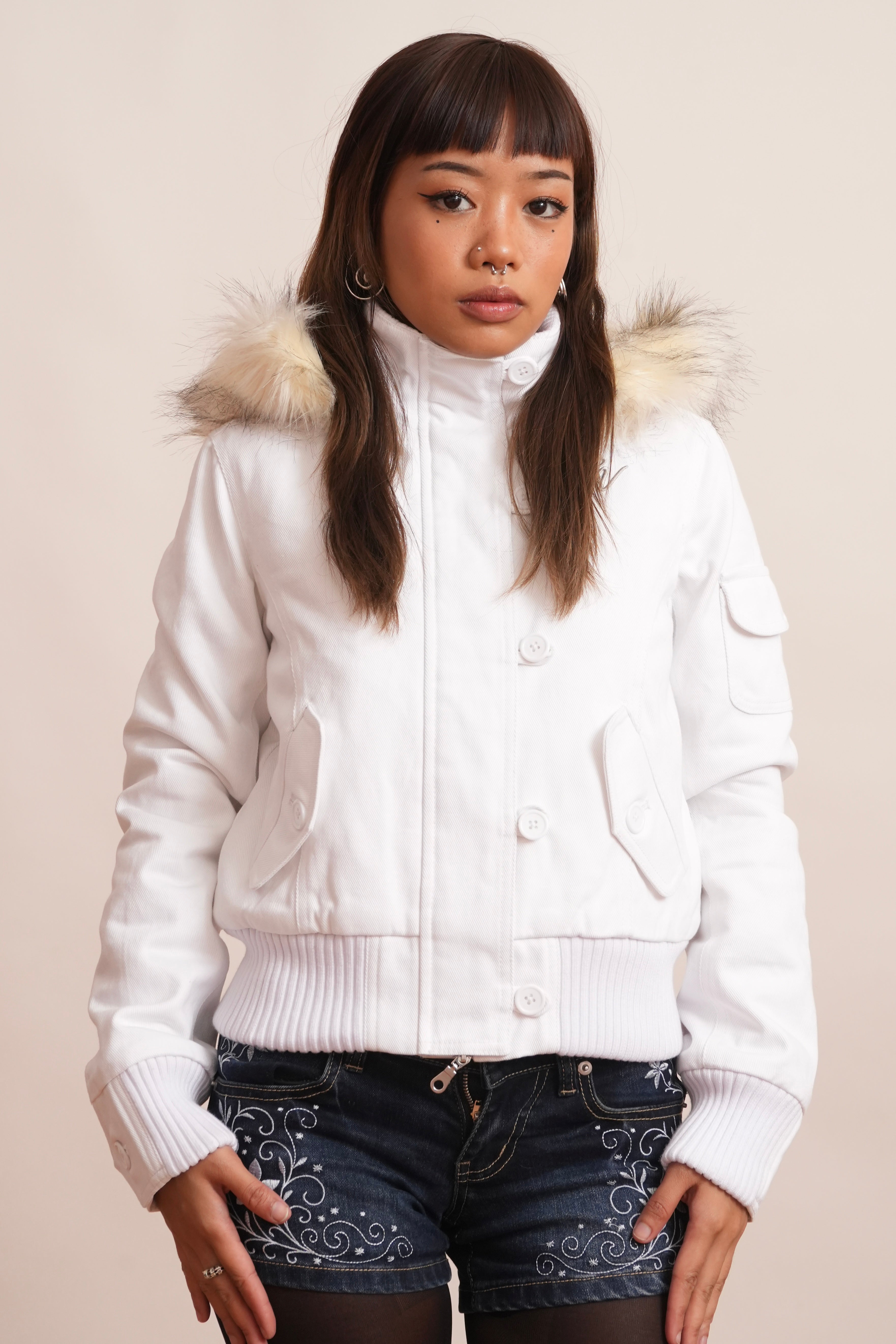 V2 2000s Jacket with Fur Collar
