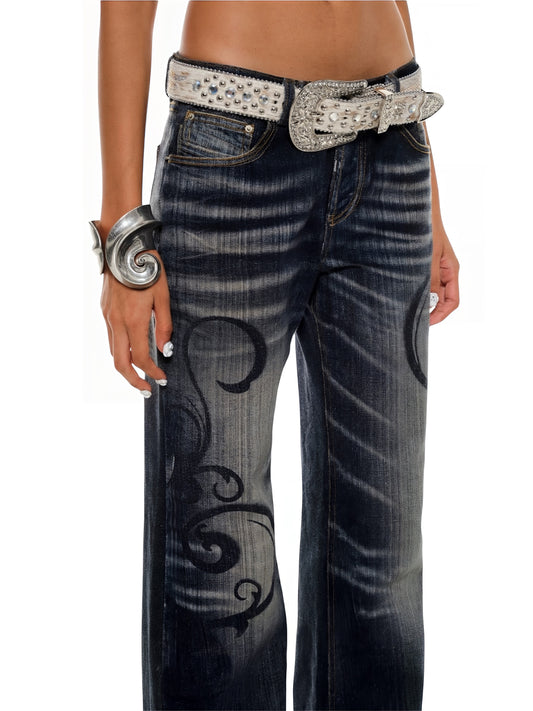 Stone Wash Print Jeans